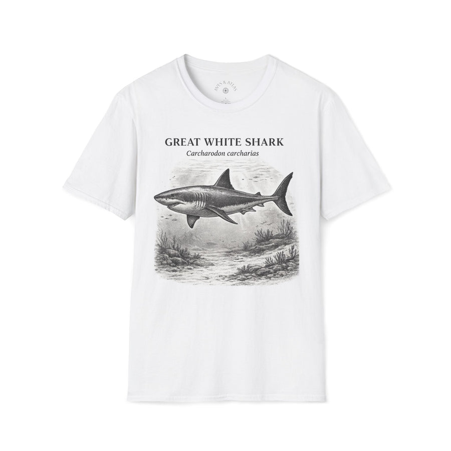 Great White Shark T-Shirt featuring a vintage natural-history illustration