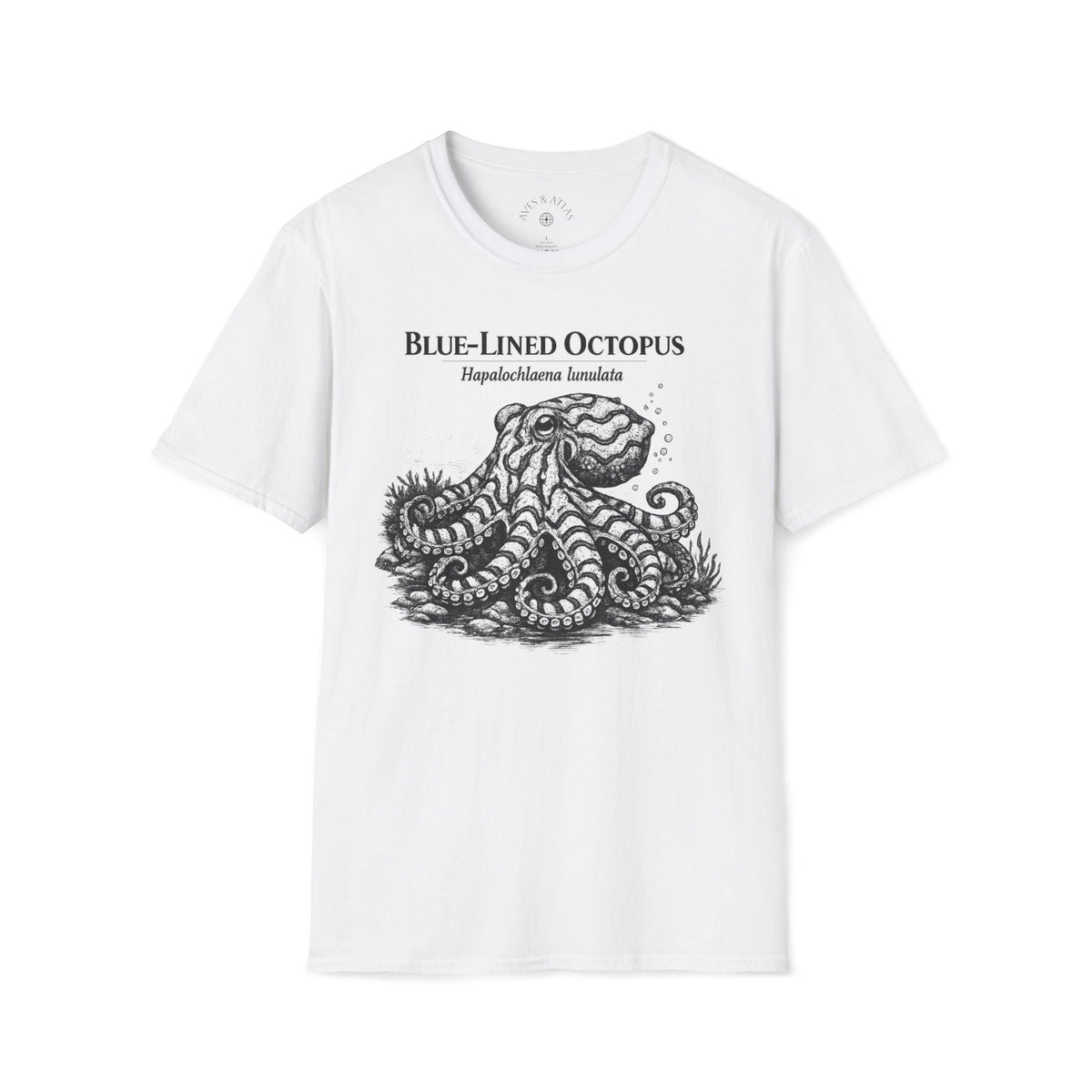 Blue-Lined Octopus T-Shirt featuring a vintage natural-history illustration