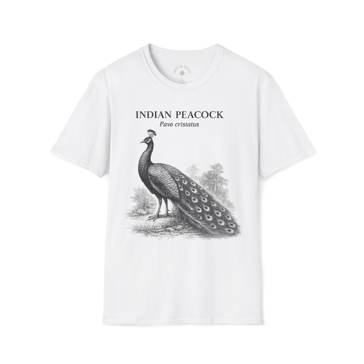 Indian Peacock T-Shirt featuring a vintage natural-history illustration