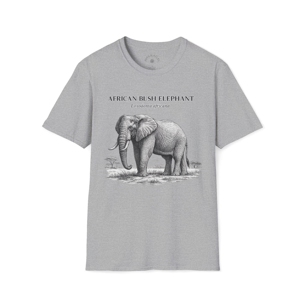 African Bush Elephant T-Shirt front mockup in Sport Grey – product image 1