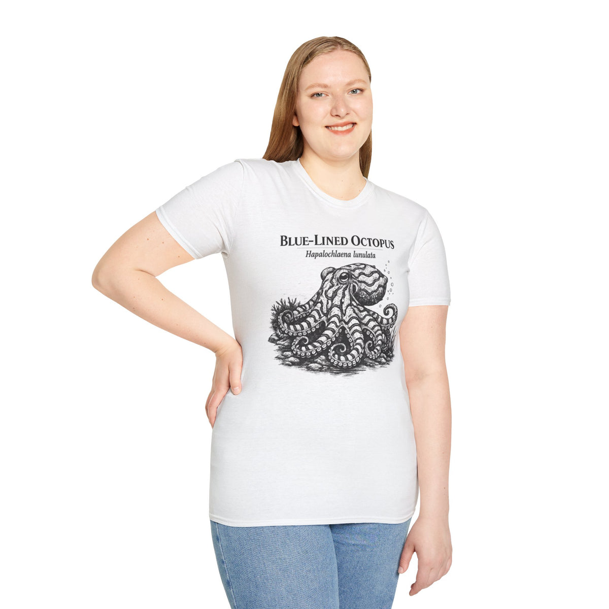 Blue-Lined Octopus T-Shirt in White – product image 5