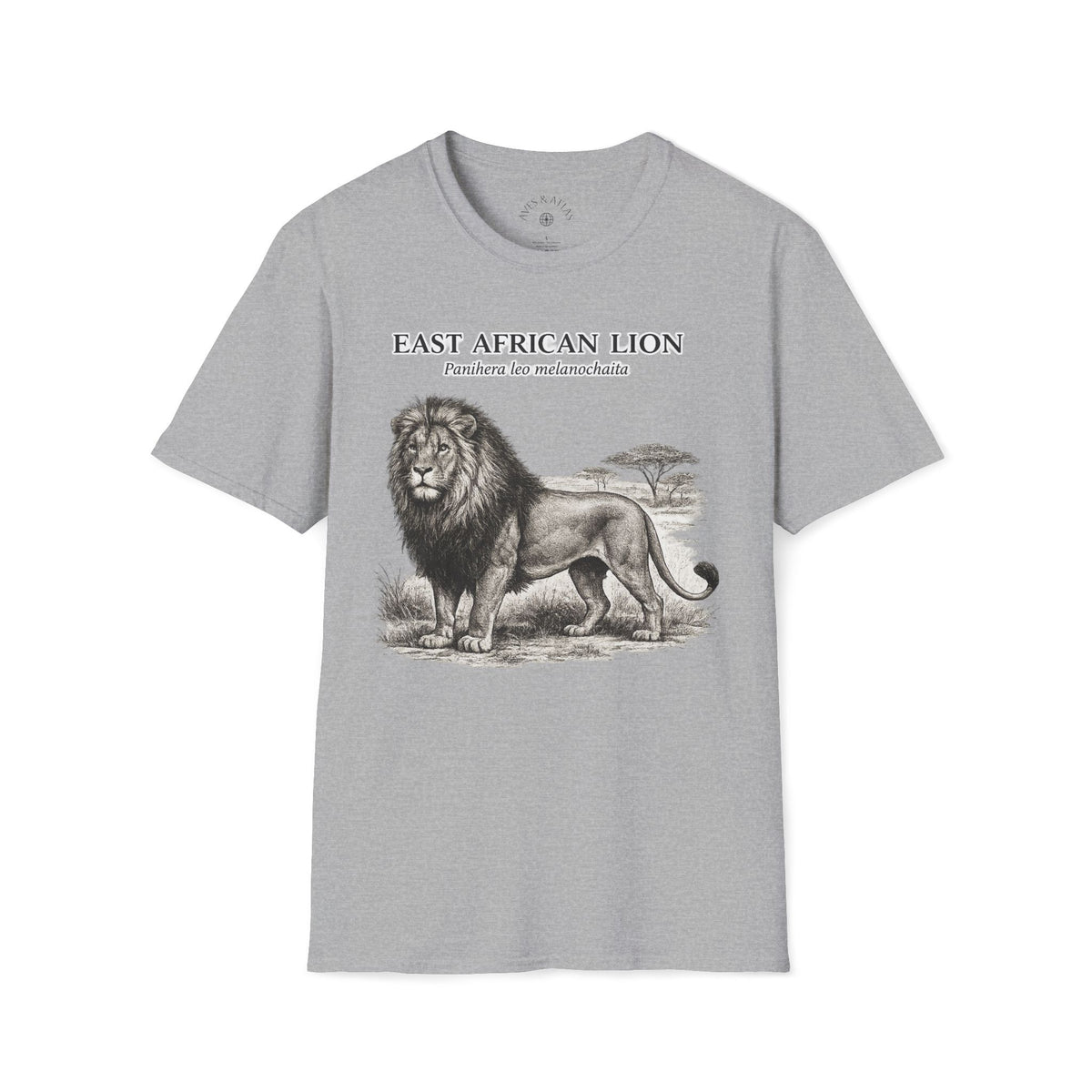East African Lion T-Shirt front mockup in Sport Grey – product image 1