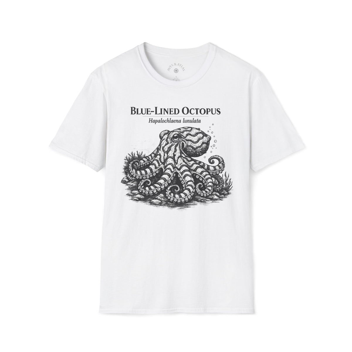 Blue-Lined Octopus T-Shirt front mockup in White – product image 1