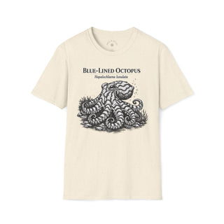 Blue-Lined Octopus T-Shirt front mockup in Natural – product image 1