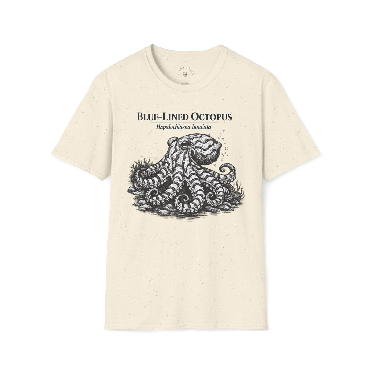 Blue-Lined Octopus T-Shirt front mockup in Natural – product image 1