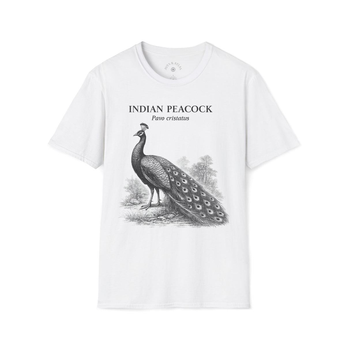 Indian Peacock T-Shirt front mockup in White – product image 1