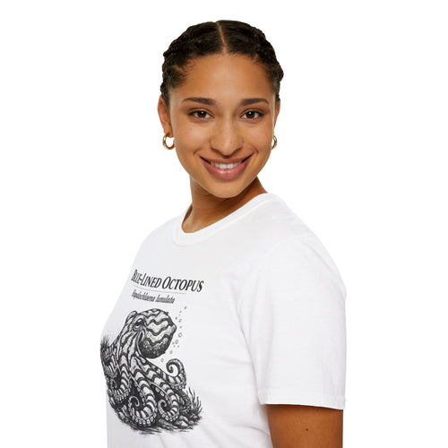 Blue-Lined Octopus T-Shirt in White – product image 2