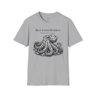 Blue-Lined Octopus T-Shirt front mockup in Sport Grey – product image 1